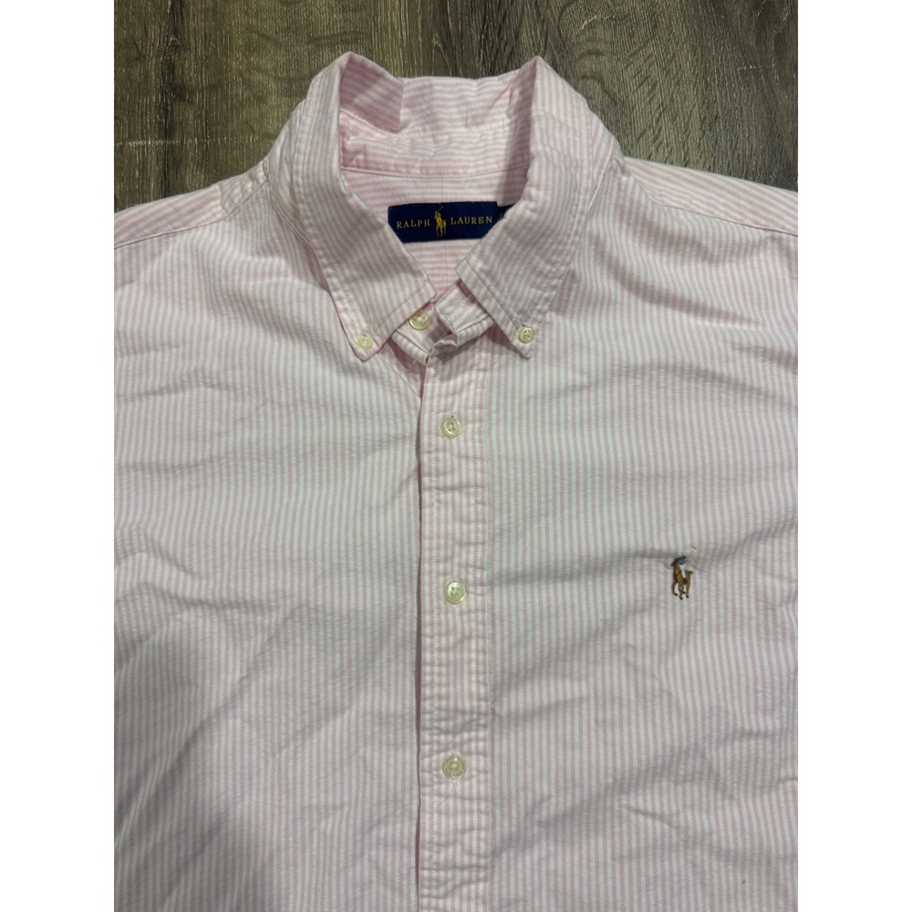 Ralph Lauren Mens XXL Pink White Striped Long Sleeve Button Down Shirt Pony Logo